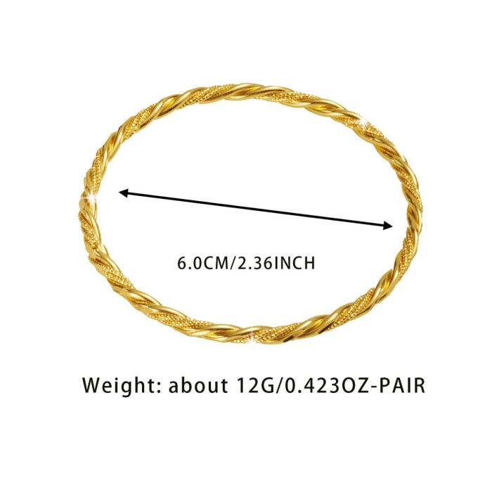 Twisted Rope Closed Cuff Brass Gold Plated Bangle Bracelet for Women, Middle East Vintage Niche Jewelry Wholesale