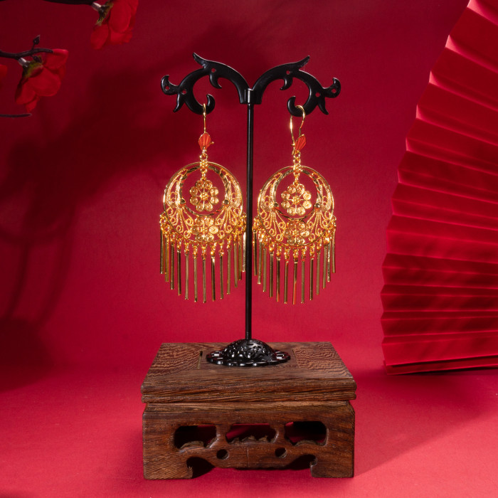 Tassel Long Gold Plated Bridal Earrings for Women, Nigerian Indian Bohemian Ethnic Jewelry Wholesale