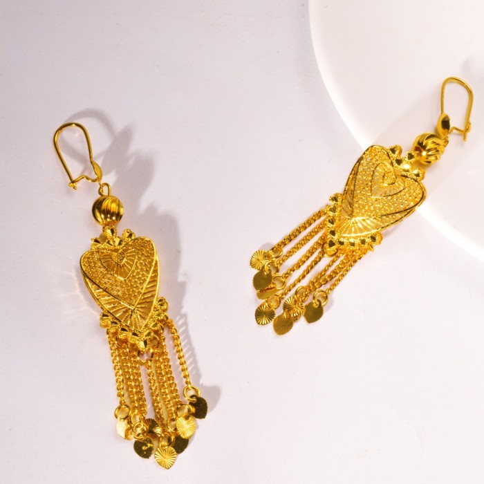 Tassel Hollow-Out Brass Gold Plated Earrings for Women, Ethnic Vintage Jewelry Wholesale