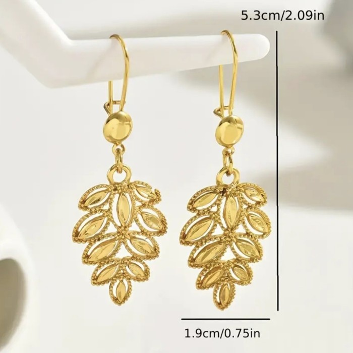 Leaf Brass Gold Plated Earrings for Women, Middle East Bohemian Ethnic Jewelry Wholesale
