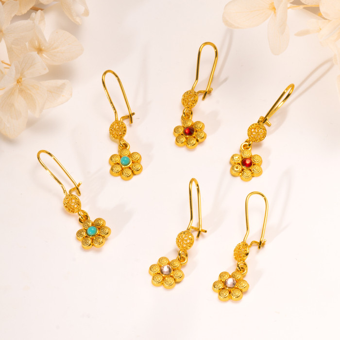 Flower Sand Gold Plated Earrings for Women, Dubai Middle East Niche Fashion Jewelry Wholesale