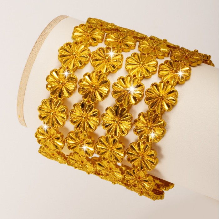 Flower Brass Gold Plated Bangle Bracelet for Women, Dubai European Niche Versatile Jewelry Wholesale