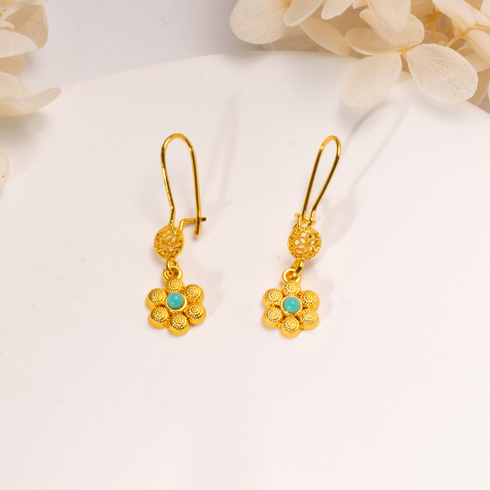 Flower Sand Gold Plated Earrings for Women, Dubai Middle East Niche Fashion Jewelry Wholesale