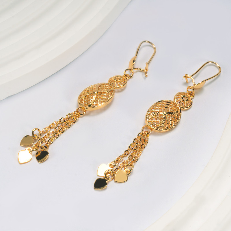 Tassel Geometric Brass Gold Plated Earrings for Women, Vietnamese Vintage Jewelry Wholesale