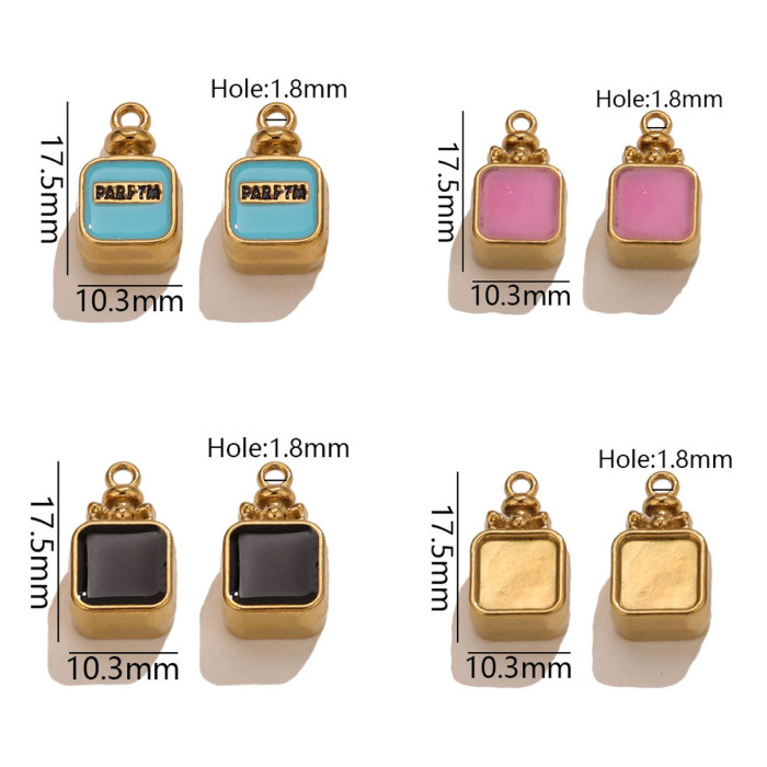 Square Enamel Colorful Stainless Steel Pendant Charm, for DIY Necklace Making Ideal Gift Wholesale