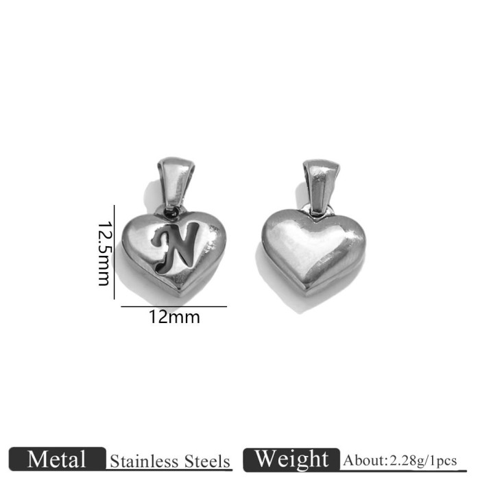 Letter Heart Stainless Steel Pendant Charm, for DIY Necklace Making Daily Wear and Gifts Wholesale