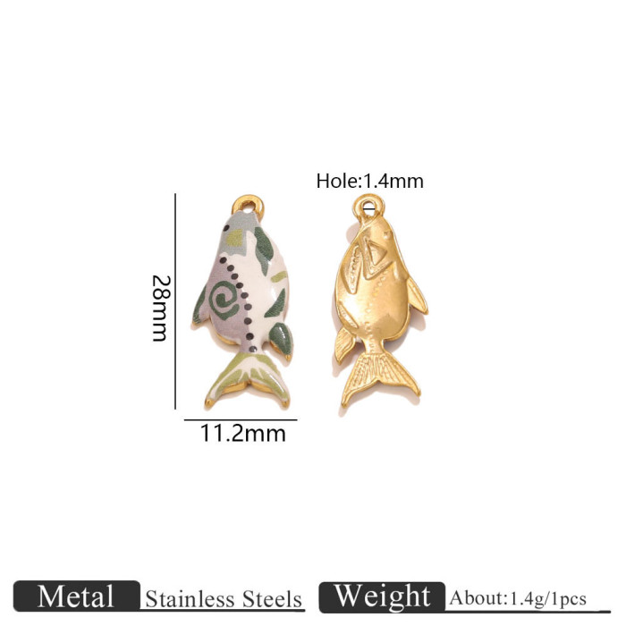 Koi Fish Colorful Enamel Stainless Steel Pendant Charm, for DIY Necklace Making Daily Wear and Gifts Wholesale