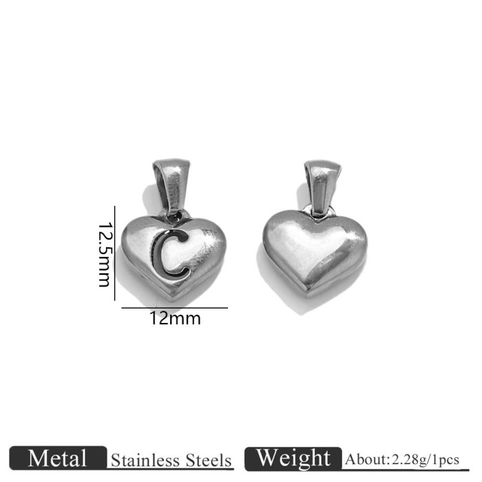 Letter Heart Stainless Steel Pendant Charm, for DIY Necklace Making Daily Wear and Gifts Wholesale