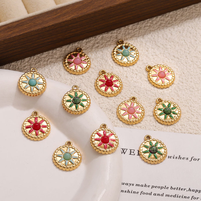 Sunflower Sun Enamel Stainless Steel Pendant Charm, for DIY Bracelet & Necklace Making Vintage Ideal Gift Wholesale