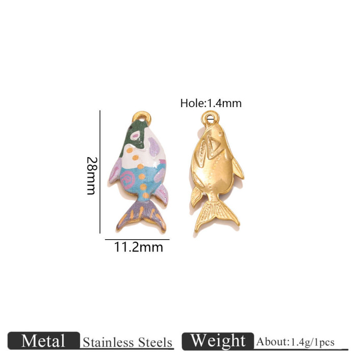 Koi Fish Colorful Enamel Stainless Steel Pendant Charm, for DIY Necklace Making Daily Wear and Gifts Wholesale