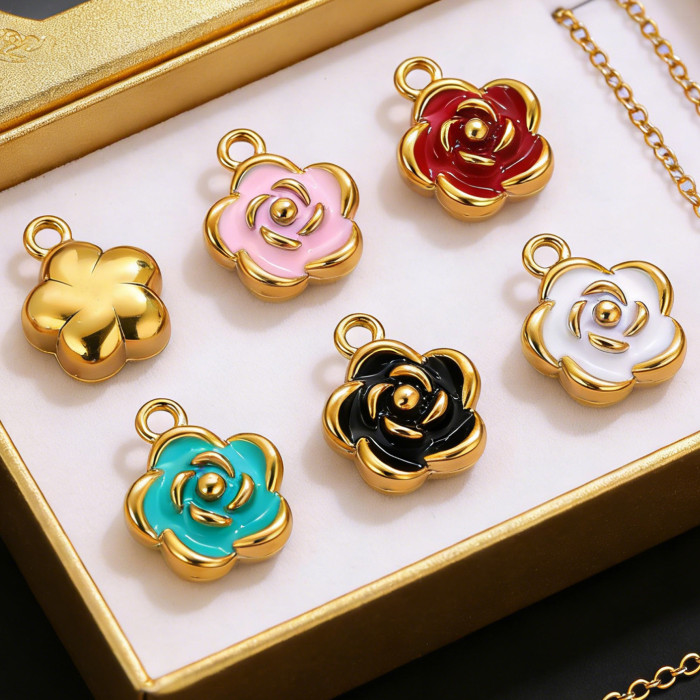 Flower Enamel Stainless Steel Pendant Charm, for DIY Earring & Bracelet & Necklace Making Wholesale Jewelry