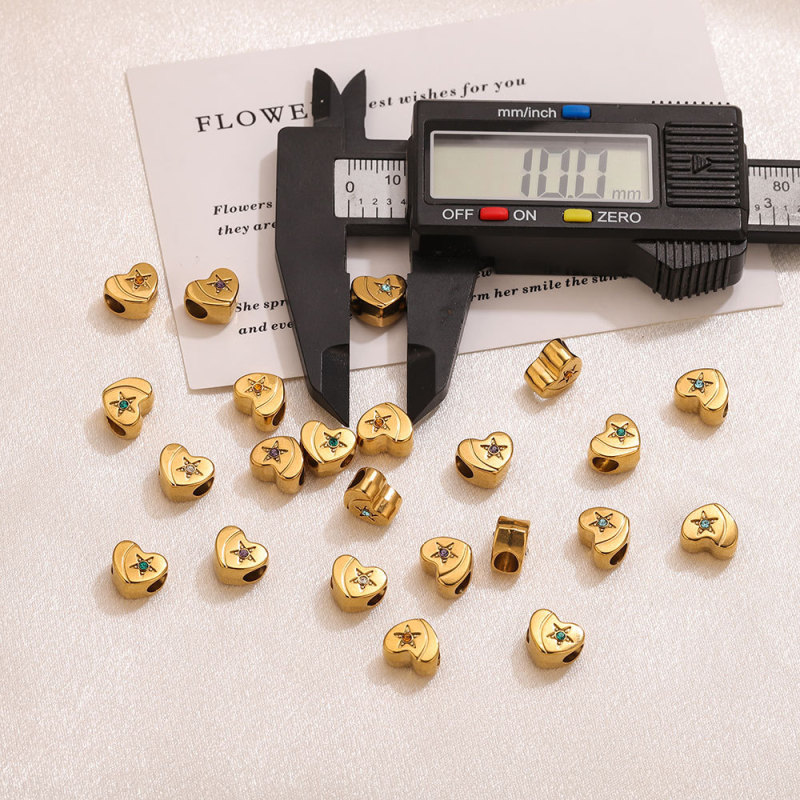 Heart Star Rhinestone Stainless Steel Spacer Bead, for DIY Bracelet & Necklace Making Wholesale Fashion Jewelry