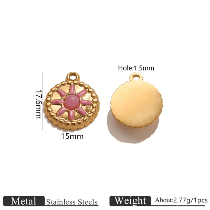 Sunflower Sun Enamel Stainless Steel Pendant Charm, for DIY Bracelet & Necklace Making Vintage Ideal Gift Wholesale