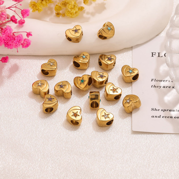 Heart Star Rhinestone Stainless Steel Spacer Bead, for DIY Bracelet & Necklace Making Wholesale Fashion Jewelry
