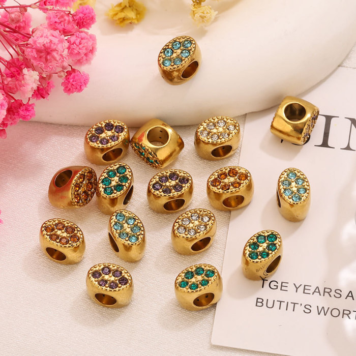 Oval Colorful Rhinestone Stainless Steel Spacer Bead, for DIY Bracelet & Necklace Making Daily Wear and Gifts Wholesale