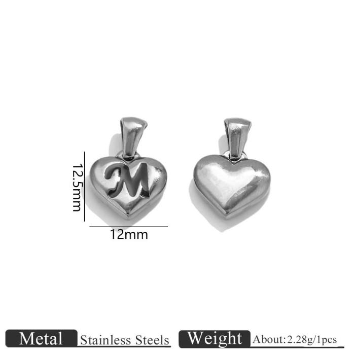 Letter Heart Stainless Steel Pendant Charm, for DIY Necklace Making Daily Wear and Gifts Wholesale