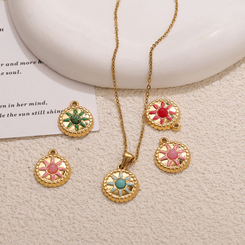 Sunflower Sun Enamel Stainless Steel Pendant Charm, for DIY Bracelet & Necklace Making Vintage Ideal Gift Wholesale