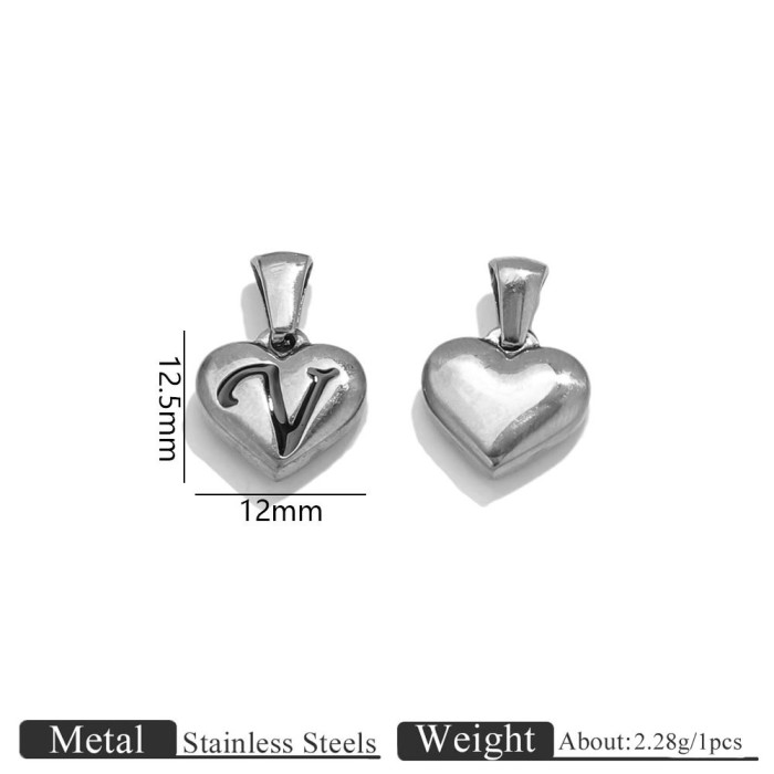 Letter Heart Stainless Steel Pendant Charm, for DIY Necklace Making Daily Wear and Gifts Wholesale