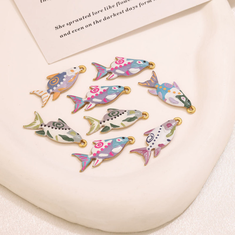 Koi Fish Colorful Enamel Stainless Steel Pendant Charm, for DIY Necklace Making Daily Wear and Gifts Wholesale