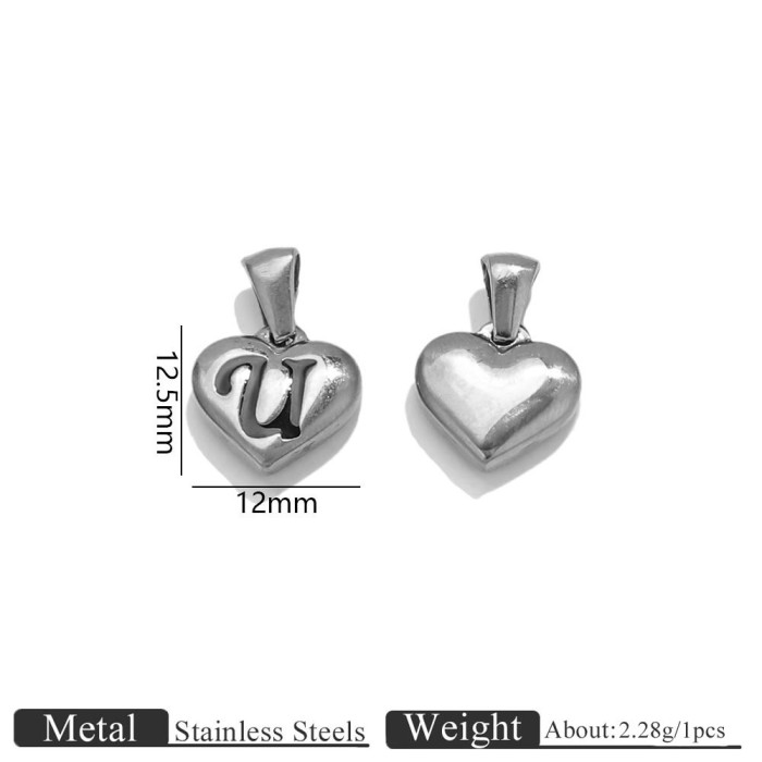 Letter Heart Stainless Steel Pendant Charm, for DIY Necklace Making Daily Wear and Gifts Wholesale
