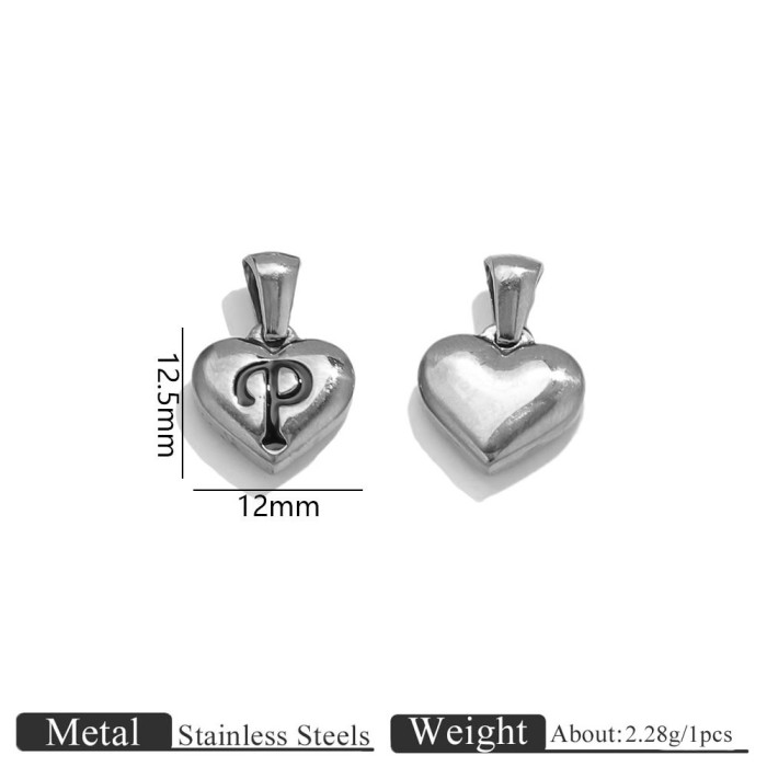Letter Heart Stainless Steel Pendant Charm, for DIY Necklace Making Daily Wear and Gifts Wholesale