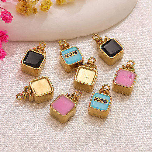 Square Enamel Colorful Stainless Steel Pendant Charm, for DIY Necklace Making Ideal Gift Wholesale