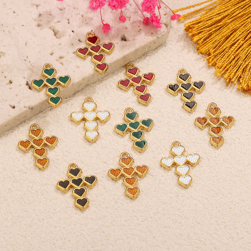 Heart Cross Enamel Stainless Steel Pendant Charm, for DIY Earring & Necklace Making Luxury Niche Ideal Gift Wholesale