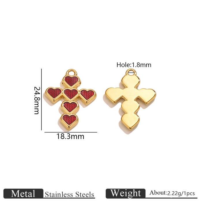 Heart Cross Enamel Stainless Steel Pendant Charm, for DIY Earring & Necklace Making Luxury Niche Ideal Gift Wholesale