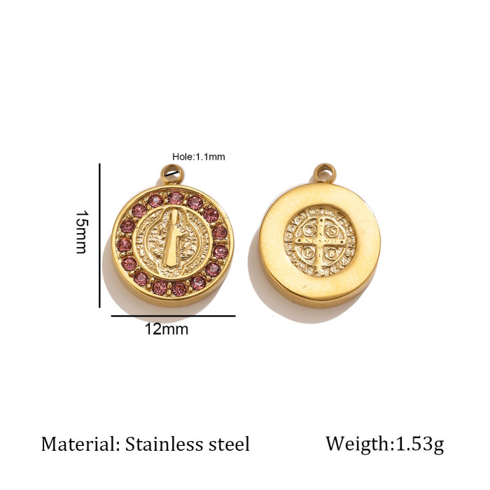 Round Rhinestone Stainless Steel Pendant Charm, for DIY Bracelet & Necklace Making Vintage Wholesale Fashion Jewelry
