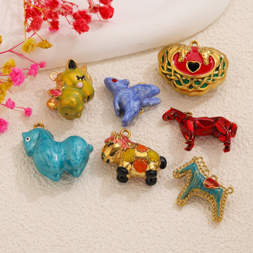 Cartoon Enamel Stainless Steel Pendant Charm, for DIY Necklace Making Vintage Wholesale Fashion Jewelry