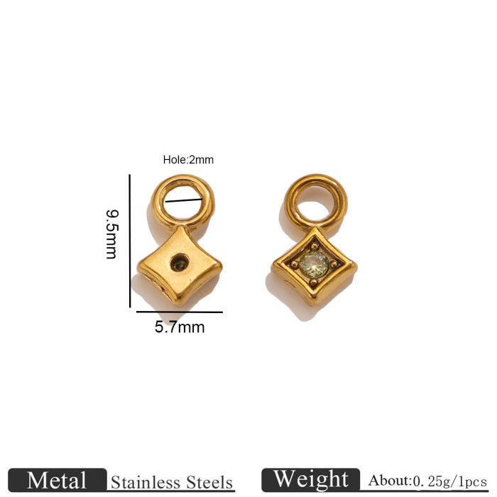 Square Colorful Rhinestone Stainless Steel Pendant Charm, for DIY Bracelet & Necklace Making Ideal Gift Wholesale