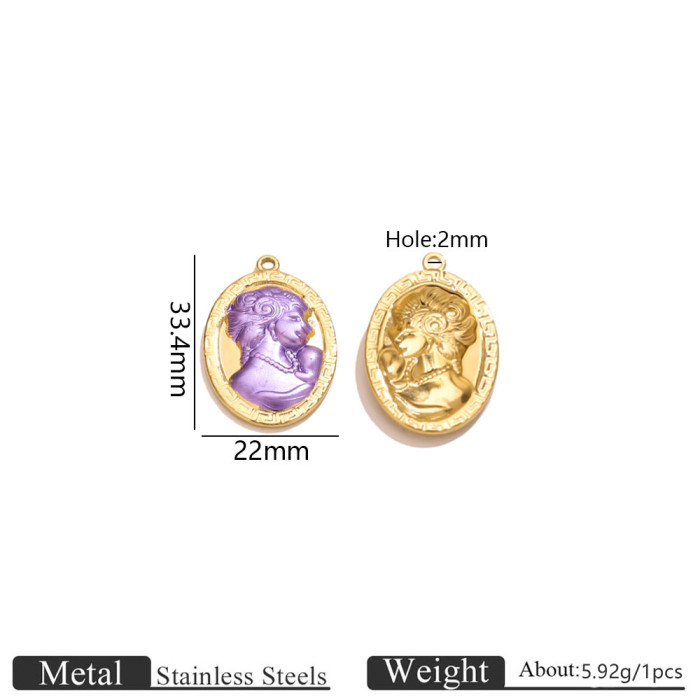 Embossed Oval Colorful Stainless Steel Pendant Charm, for DIY Earring & Bracelet & Necklace Making Vintage Wholesale