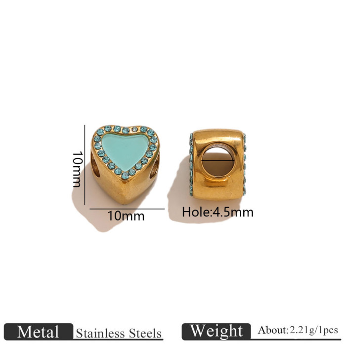 Heart Large Hole Rhinestone Stainless Steel Spacer Bead, for DIY Bracelet & Necklace Making Daily Wear and Gifts Wholesale