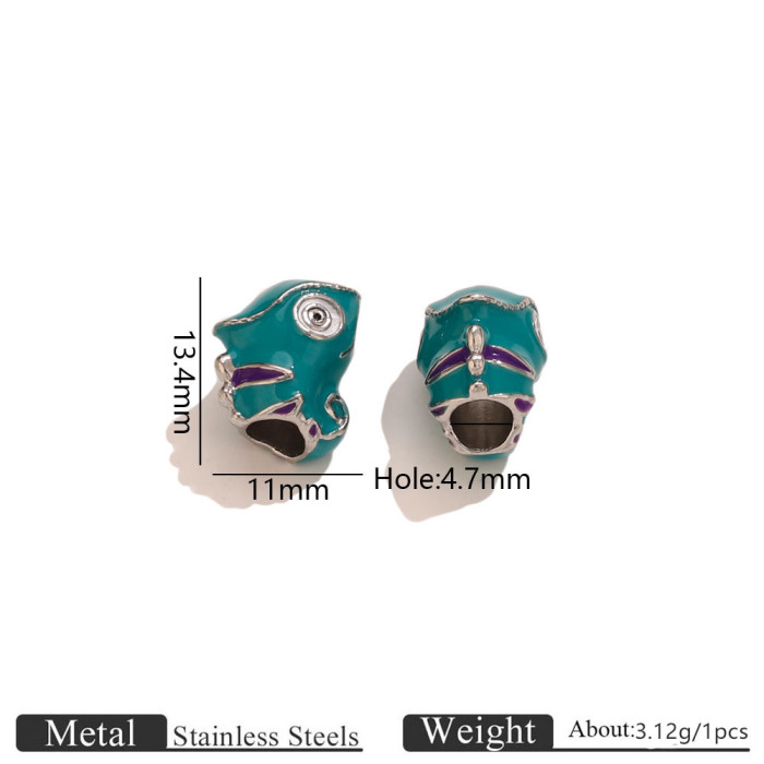 Cartoon Large Hole Enamel Stainless Steel Spacer Bead, for DIY Bracelet Making Niche Statement Wholesale Jewelry