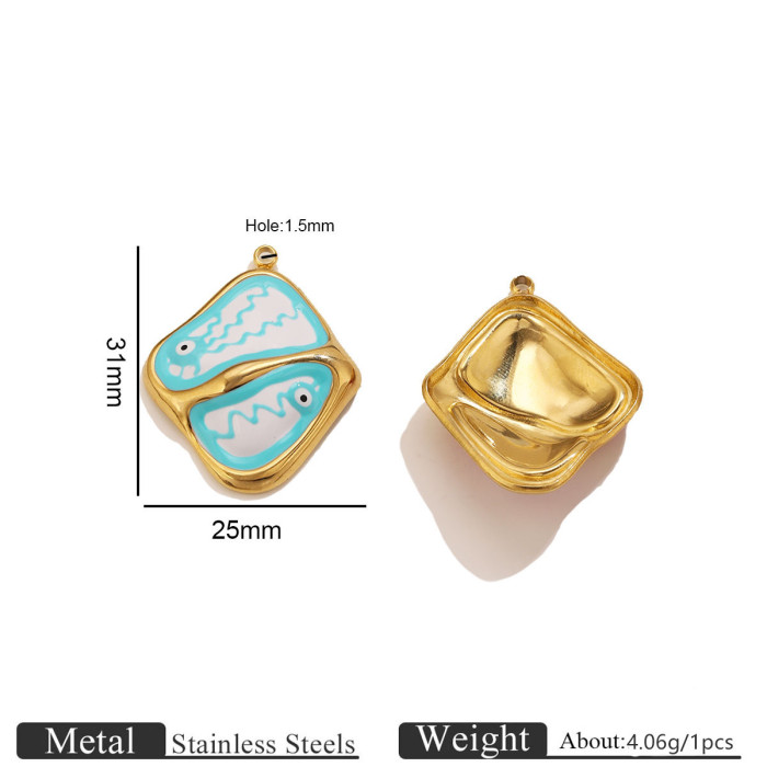 Eye Square Colorful Enamel Stainless Steel Pendant Charm, for DIY Earring & Bracelet & Necklace Making Ideal Gift Wholesale