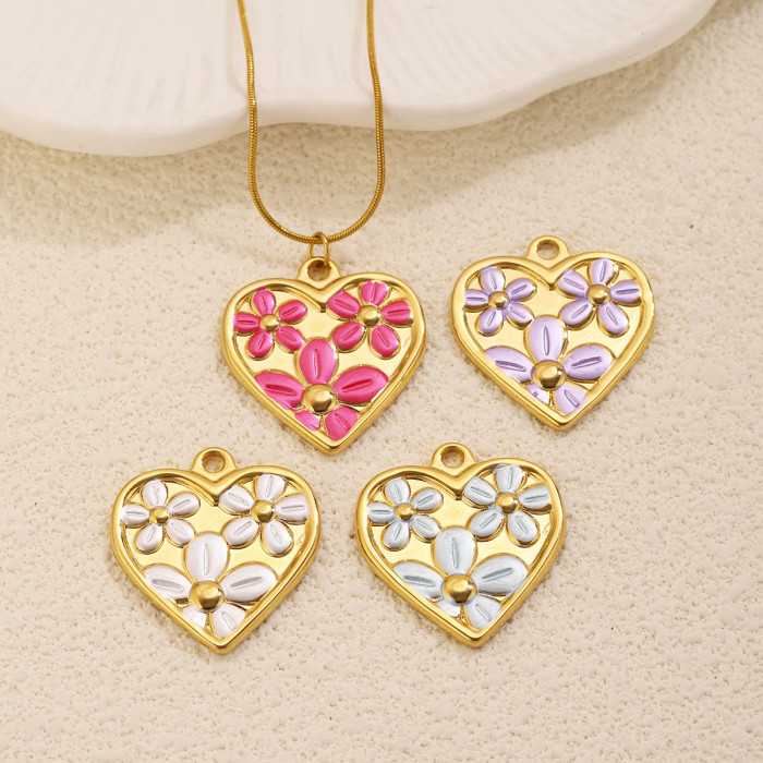 Heart Flower Enamel Stainless Steel Pendant Charm, for DIY Earring & Bracelet & Necklace Making Daily Wear and Gifts Wholesale