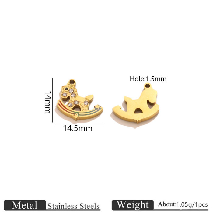 Horse Head Enamel Rhinestone Stainless Steel Pendant Charm, for DIY Necklace Making Wholesale Jewelry
