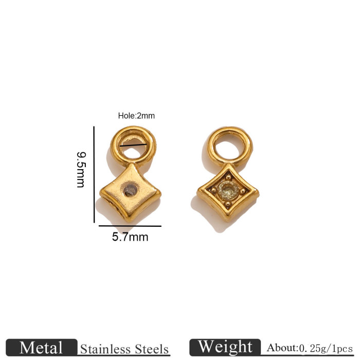 Square Colorful Rhinestone Stainless Steel Pendant Charm, for DIY Bracelet & Necklace Making Ideal Gift Wholesale