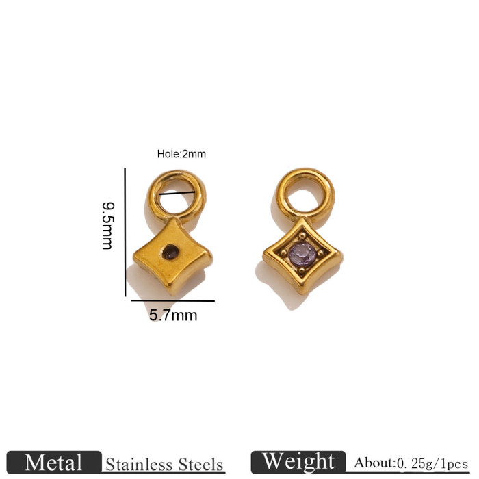 Square Colorful Rhinestone Stainless Steel Pendant Charm, for DIY Bracelet & Necklace Making Ideal Gift Wholesale