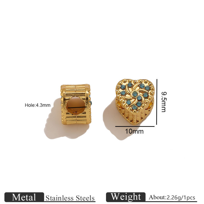 Heart Rhinestone Stainless Steel Spacer Bead, for DIY Bracelet & Necklace Making Daily Wear and Gifts Wholesale