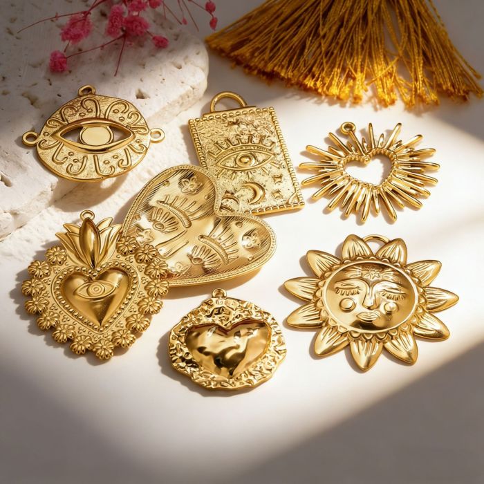 Evil Eye Heart Sun Stainless Steel Pendant Charm, for DIY Necklace Making Vintage European Wholesale