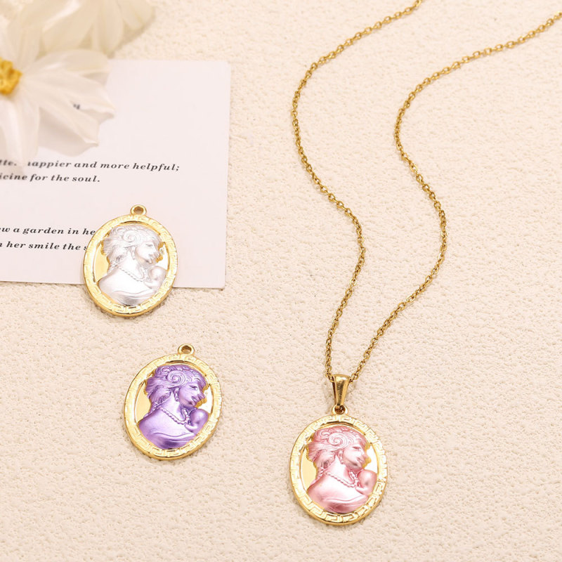 Embossed Oval Colorful Stainless Steel Pendant Charm, for DIY Earring & Bracelet & Necklace Making Vintage Wholesale