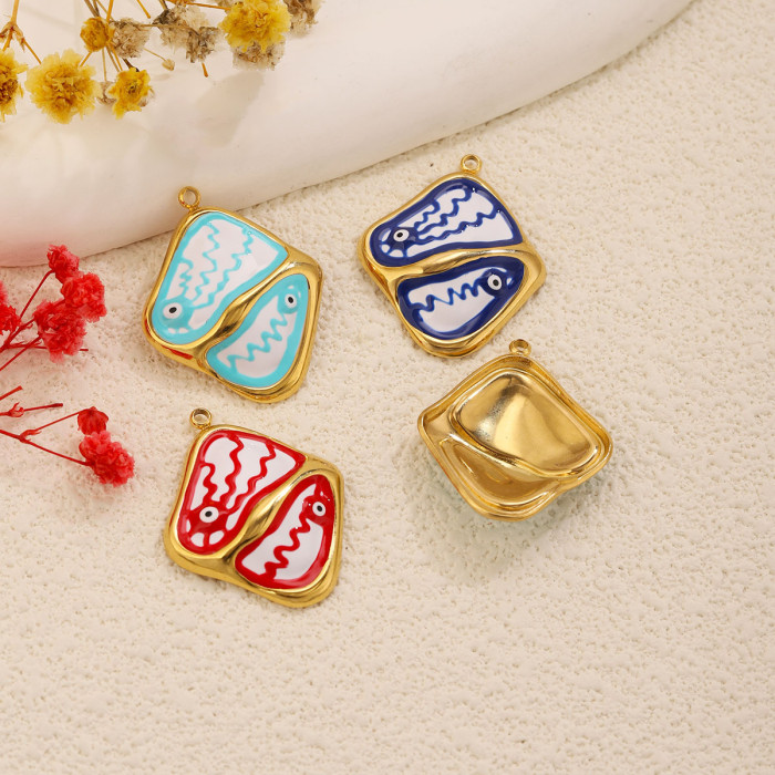 Eye Square Colorful Enamel Stainless Steel Pendant Charm, for DIY Earring & Bracelet & Necklace Making Ideal Gift Wholesale