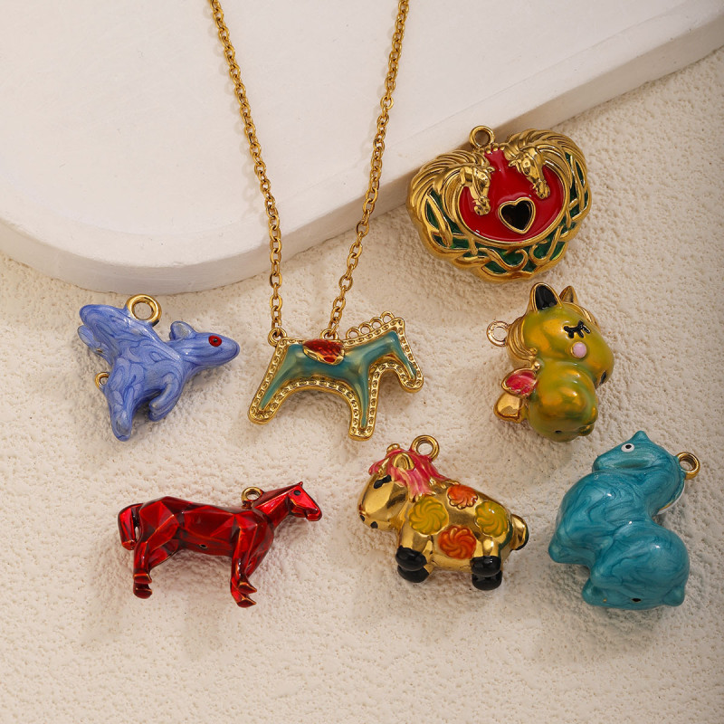 Cartoon Enamel Stainless Steel Pendant Charm, for DIY Necklace Making Vintage Wholesale Fashion Jewelry