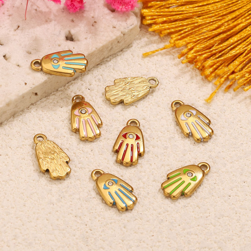 Eye Rhinestone Enamel Stainless Steel Pendant Charm, for DIY Bracelet & Necklace Making Niche Wholesale