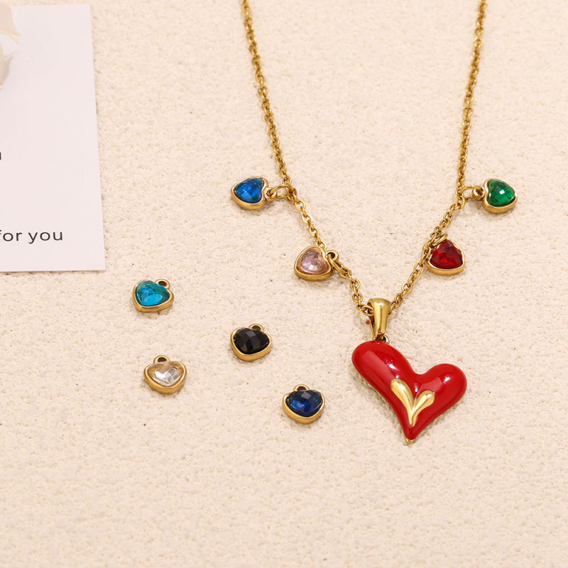 Heart Rhinestone Colorful Stainless Steel Pendant Charm, for DIY Earring & Bracelet & Necklace Making Ideal Gift Wholesale