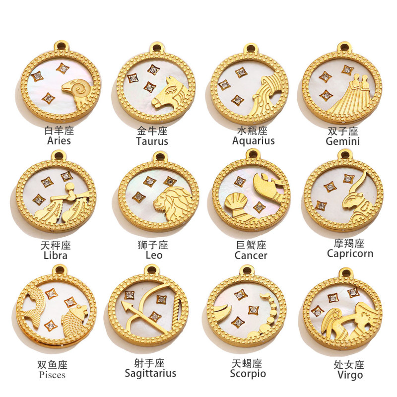 Zodiac Rhinestone Stainless Steel Pendant Charm, for DIY Bracelet & Necklace Making Wholesale Fashion Jewelry