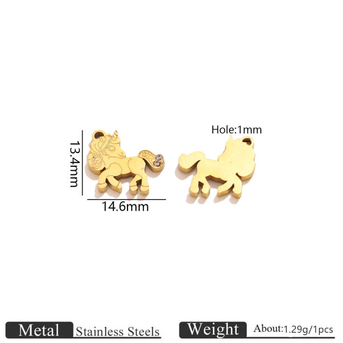 Horse Head Enamel Rhinestone Stainless Steel Pendant Charm, for DIY Necklace Making Wholesale Jewelry