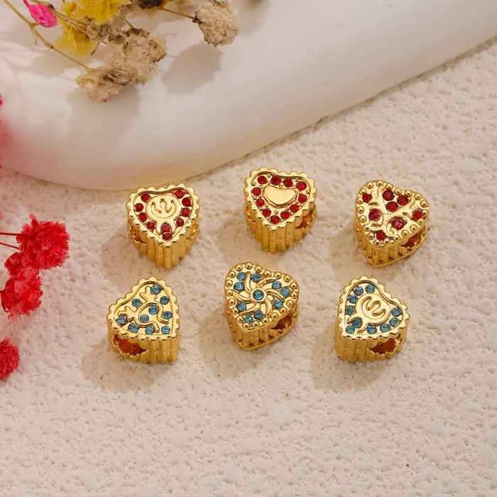 Heart Rhinestone Stainless Steel Spacer Bead, for DIY Bracelet & Necklace Making Daily Wear and Gifts Wholesale