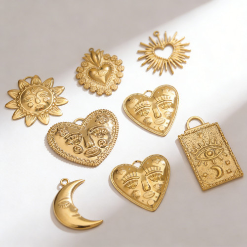 Evil Eye Heart Sun Stainless Steel Pendant Charm, for DIY Necklace Making Vintage European Wholesale